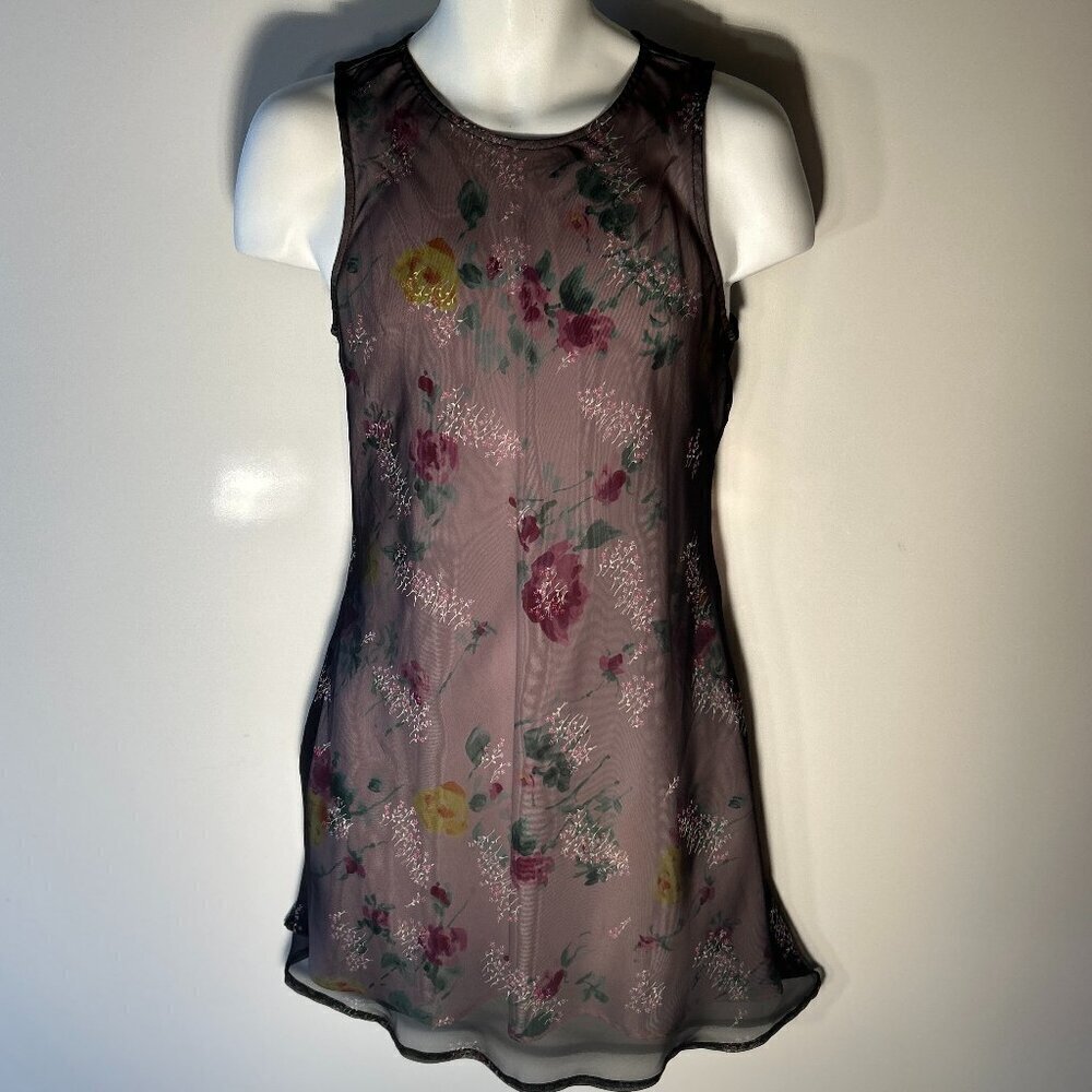 My Michelle SZ9/10 Vintage 80s Black Sheer Floral Slip Dress Fairy Dark Romantic